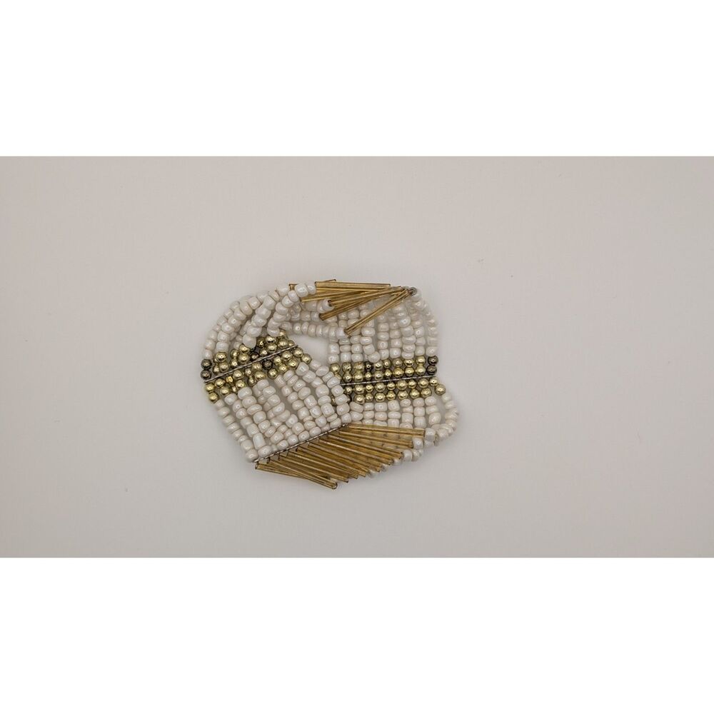 Boho Beaded Multi-Strand Bracelet White & Gold Seed Beads Handmade Style